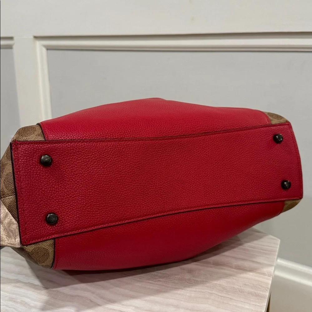 Coach Bag Dalton 31 Red Leather Signature Logo Shoulder Bag Wallet Set - Picture 7 of 17